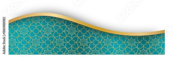 Obraz Elegant Teal and Gold Wavy Design Element with Geometric Pattern Background