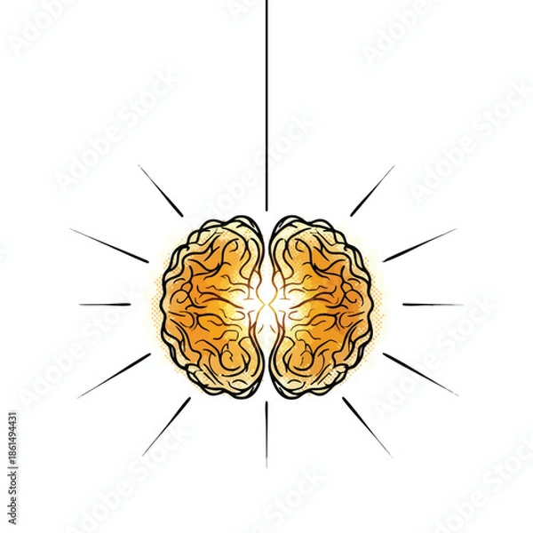 Obraz Illuminated Human Brain with Radiating Light Rays.