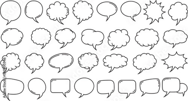 Obraz Speech Bubble Icon Set. Black Outline Vector Collection on White