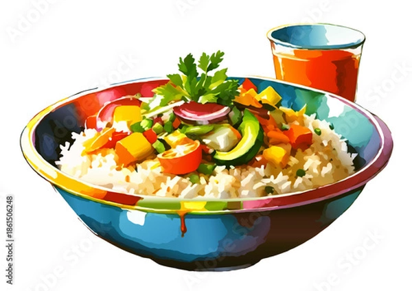 Obraz bowl of rice and legumes vector illustration