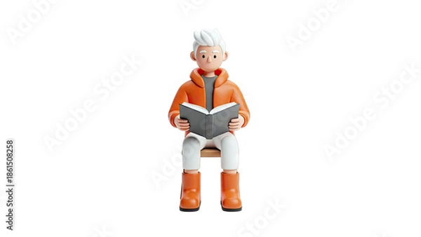 Obraz 3D Character Reading a Book