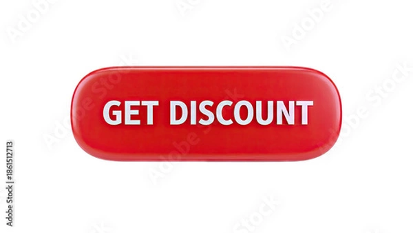 Obraz 3D Red Button with "Get Discount" Text