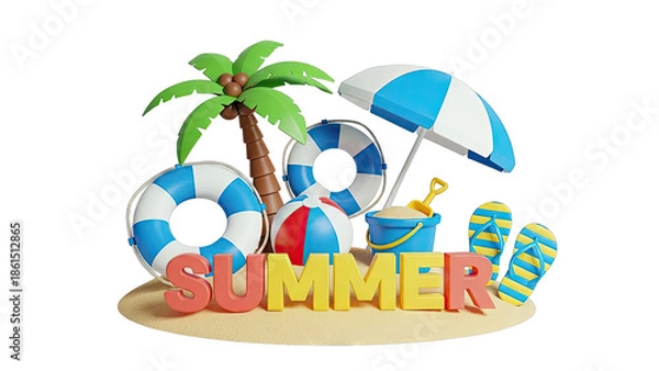 Obraz 3D Summer Beach Scene with "SUMMER" text