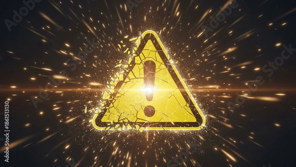 Obraz Broken warning symbol dissolving into peaceful light particles.