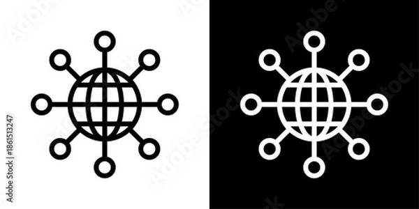 Obraz Network icon representing connected nodes, data communication, digital infrastructure, system integration, and global connectivity.