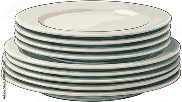 Obraz Stack of Cartoon Plates Vector Illustration for Design Projects