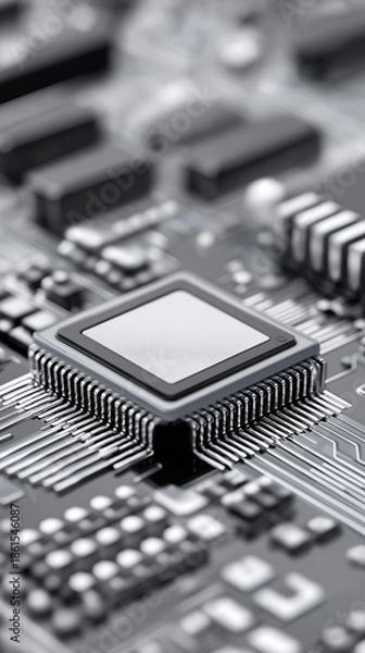 Obraz Advanced microprocessor chip mounted on circuit board representing artificial intelligence technology.
