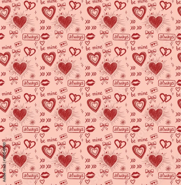 Obraz Valentine's day pattern with hearts and lips