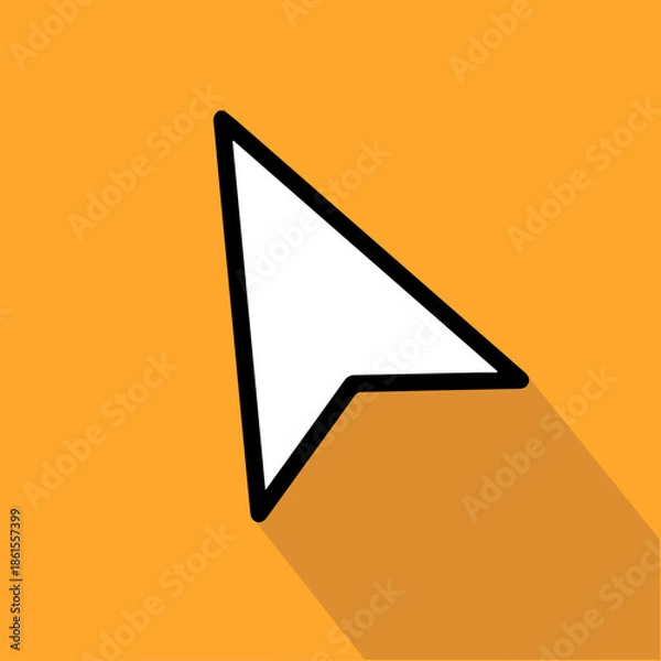 Obraz Cursor arrow icon on orange background, Mouse pointer symbol with long shadow, User interface navigation graphic, Selection cursor UI icon, Pointer icon design, Vector illustration.