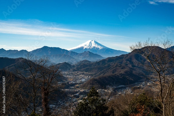Obraz 冬の青空と冠雪した富士山の風景