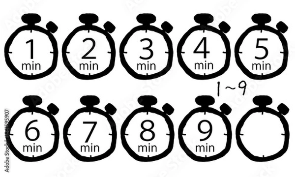 Obraz 手描きのストップウォッチの１分刻みセット