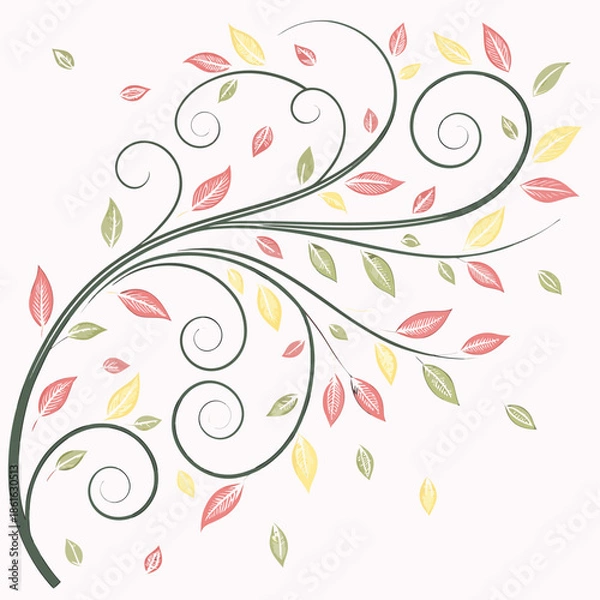 Obraz Spring Swirl Lines with Micro Leaves Decorative Element