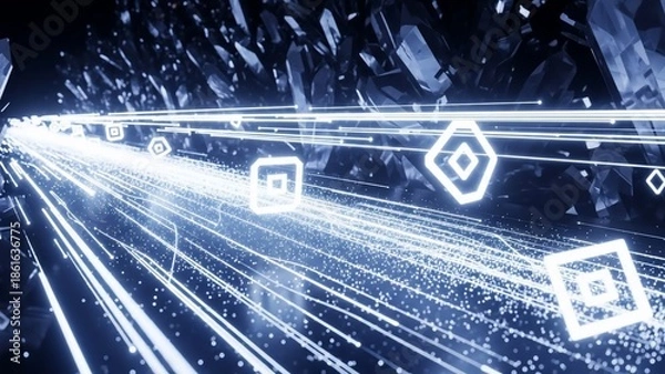 Obraz Futuristic Data Stream with QR Codes.