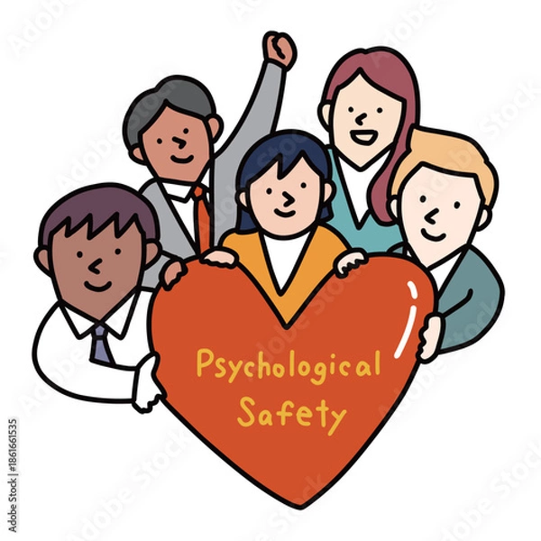 Obraz 心理的安全性を確保できている多様性のある人々で構成されたビジネスチームのイラスト