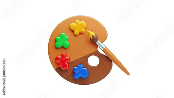Obraz 3D Art Palette with Paint and Brush