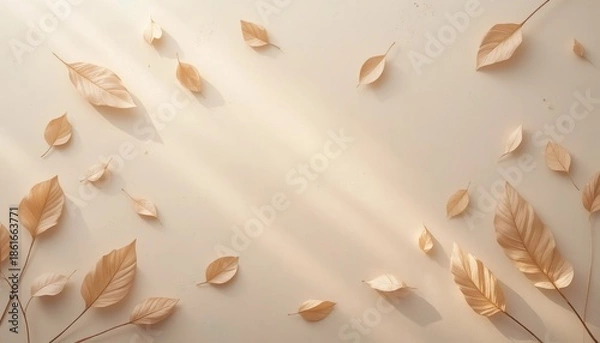 Obraz Minimalist Beige Background with Fallen Leaves