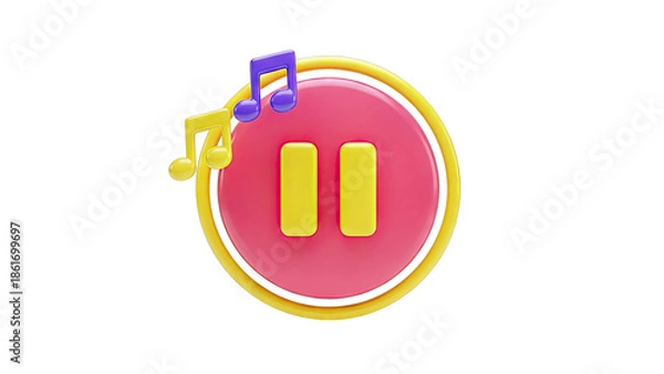 Obraz 3D Pause Button with Music Notes