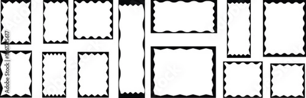 Obraz Wavy frame border set.  Cloudy wave curve edge frame vector set wavy edge frames. Wavy Scalloped Rectangular and Oval Frames Collection .