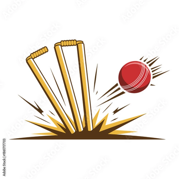 Obraz Cricket Wicket Fall Vector Illustration with Impact Effect