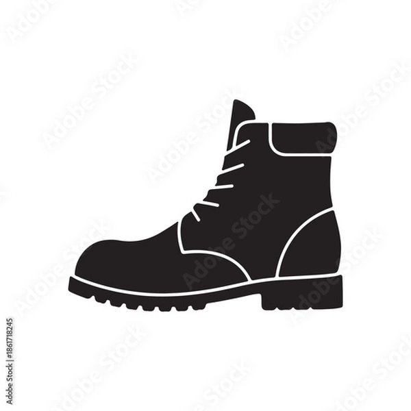 Obraz Black Boot silhouette icon vector flat design on white background
