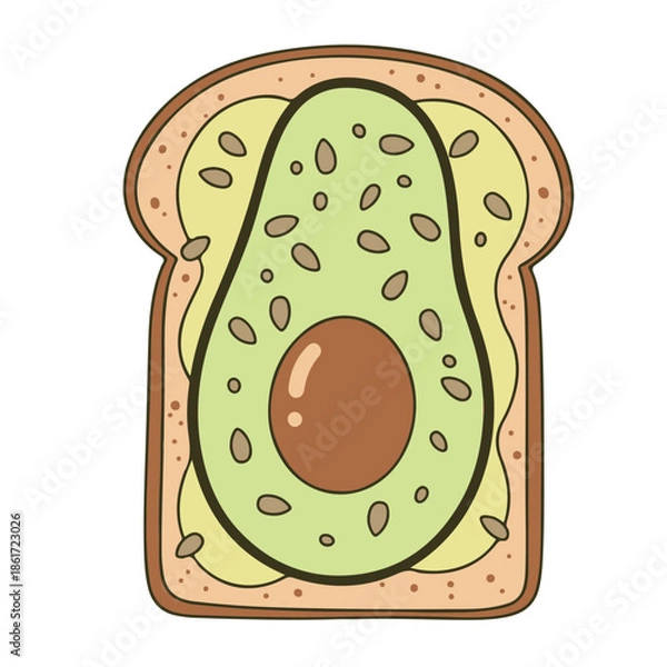 Obraz Hand Drawn Flat Vector Avocado Toast Illustration