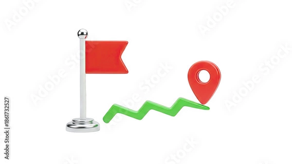 Obraz 3D Flag and Map Pin with Wavy Path