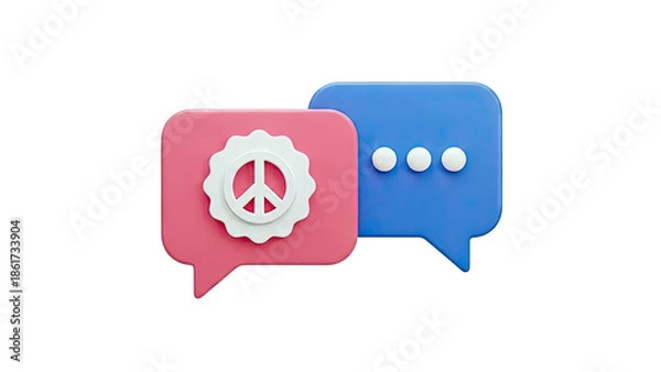 Obraz 3D Speech Bubbles with Peace Sign and Typing Indicator
