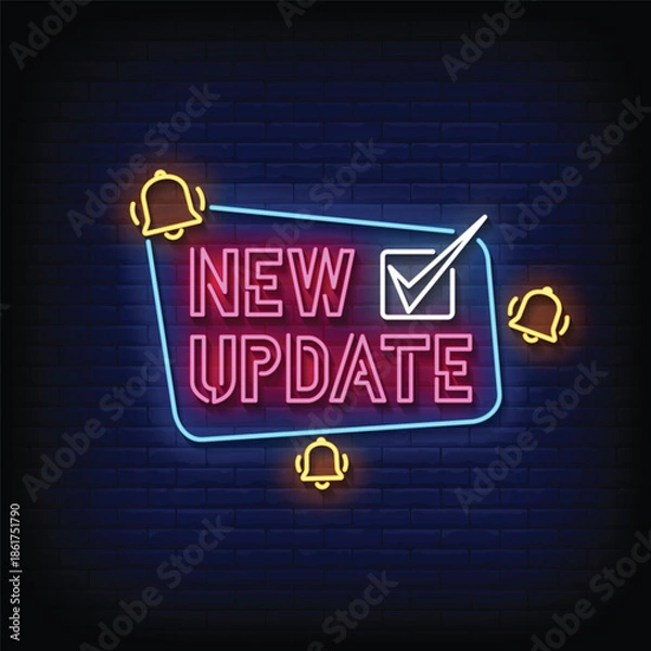 Obraz new update neon signboard with brick wall background vector