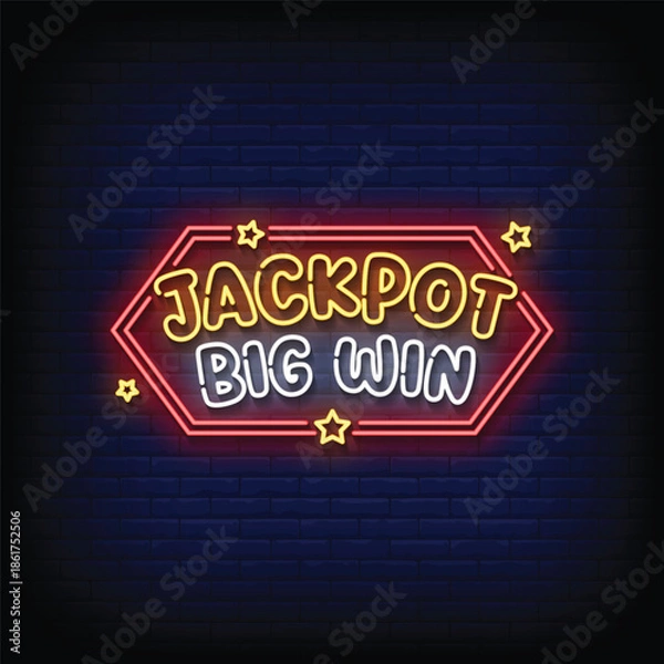 Obraz jackpot big win neon signboard with brick wall background vector