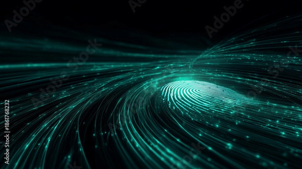 Fototapeta digital fingerprint data flow, biometric security technology, cyber identity authentication
