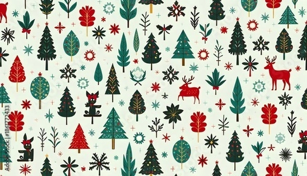 Fototapeta Colorful Holiday Pattern Background with Festive Decorative Elements