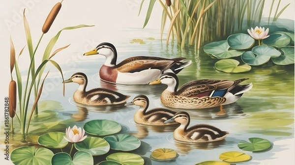 Obraz duck and ducklings