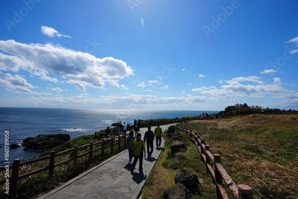 Obraz fine seaside walkway and charming clouds