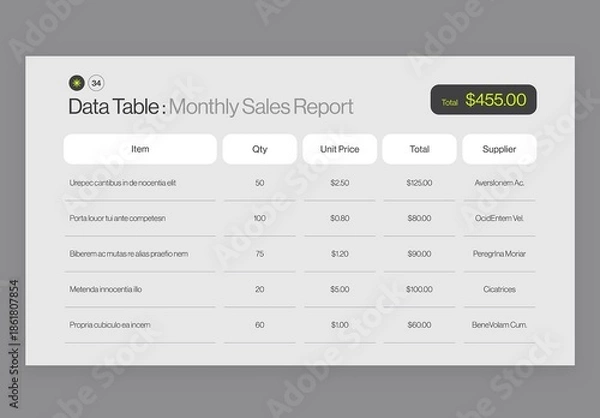 Obraz Data Table Infographic Template in Modern Minimal Style