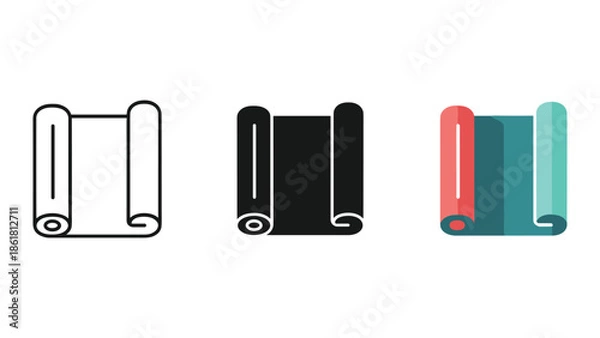 Obraz Set of three different colored scroll illustrations