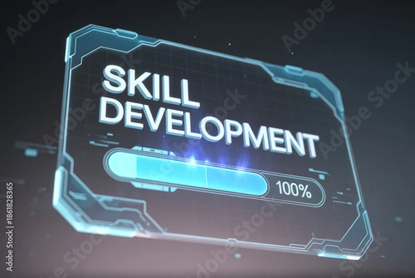 Fototapeta Skill development concept with 100 percent progress bar