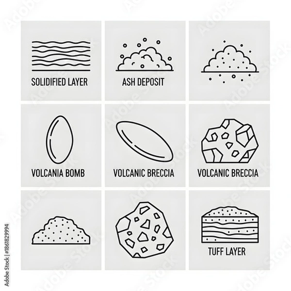 Obraz Volcanic Eruption Elements Illustrated in a Grid Format
