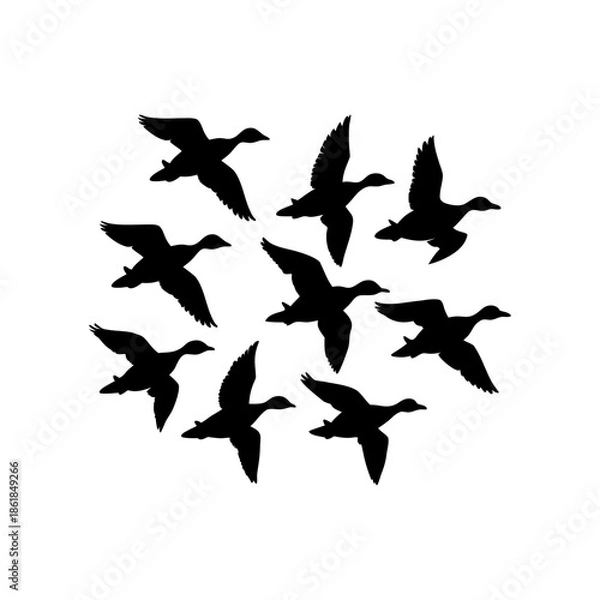 Obraz Flying Duck Flock Vector Icon Minimal Style.
