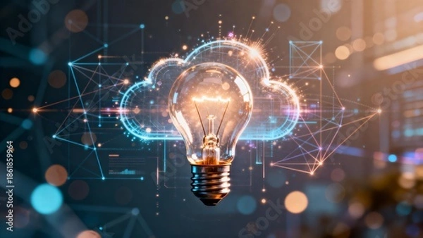 Obraz Light bulb with cloud and digital network