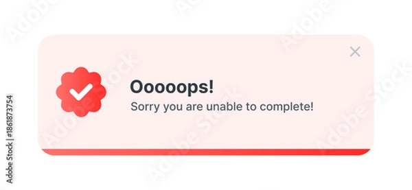 Obraz Error Popup Notification UI Design. Failure Alert Message Modal Window. System Error Confirmation Dialog UI