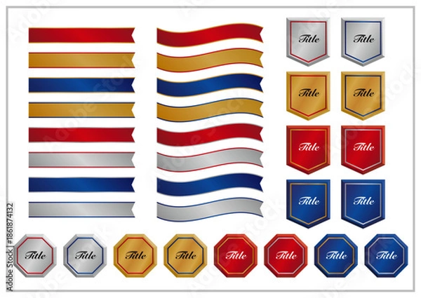 Obraz メタリックなリボンとメダルのベクターイラストセット