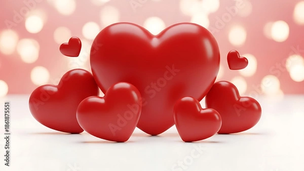 Obraz Red hearts pattern on red background romantic Valentine design