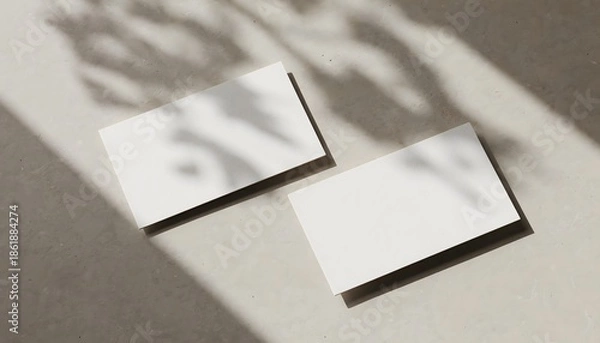 Obraz Two blank white business cards casting shadows.