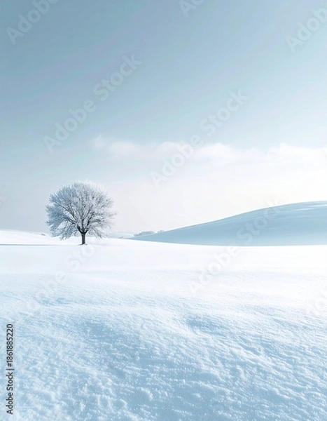 Obraz 新雪に覆われた冬の自然風景を静かに切り取った情景。
淡く柔らかな自然光と抑えた色調が穏やかな空気感を演出。
ミニマルな構図で広い余白を確保した使いやすい背景。