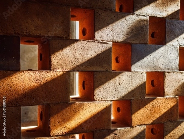 Obraz レンガの壁に光が差し込む場面