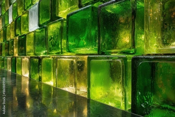 Obraz 緑のガラスブロックの壁