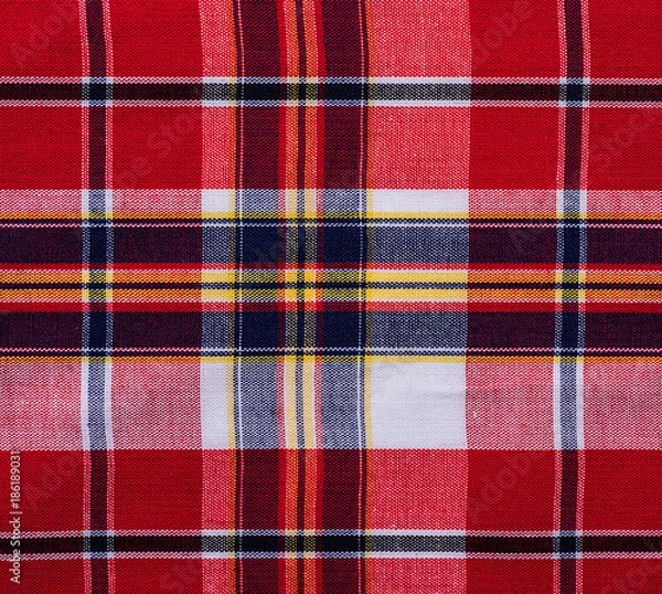 Fototapeta Red Checkered Fabric Background Texture.