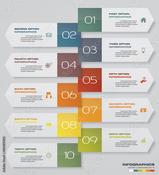 Obraz 10 steps Timeline infographic element. 10 steps infographic, vector banner can be used for workflow layout, diagram,presentation, education or any number option. EPS10.