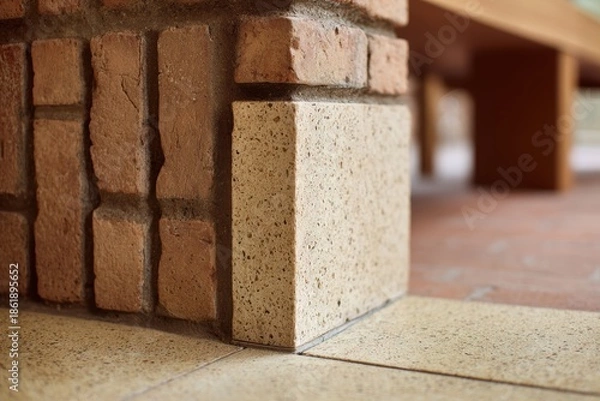 Obraz 床の上にあるレンガと石の柱の一部
