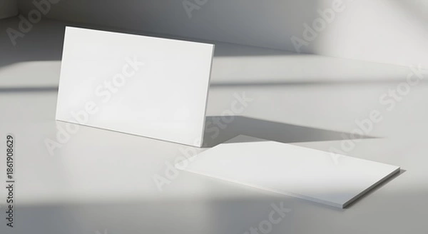 Obraz Clean white business cards with subtle shadows on a light surface.